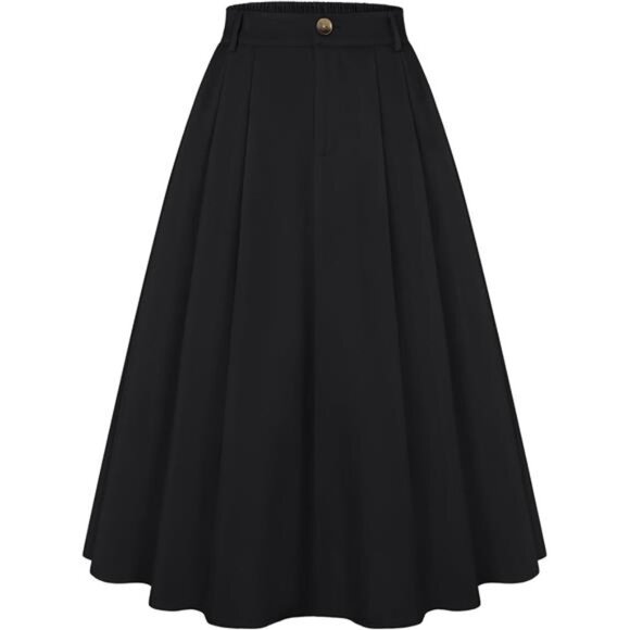 Women Pleated Skirt with Pockets A Line Black - Picture 1 of 6